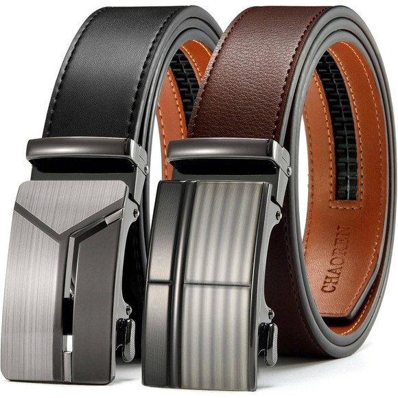 CHAOREN Men's Leather Ratchet Belt 2-Pack, Adjustable 35mm – Black & Brown - Picture 1 of 6